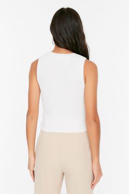 Ekru Bisiklet Yaka Crop Bluz TWOSS21BZ0098