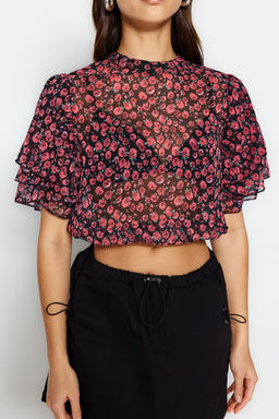 Trendyolmilla Cok Renkli Crop Cicek Desenli Dokuma Bluz TWOSS20BZ1657  фото 3