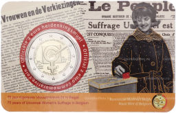 2 евро 2023 года Бельгия 75 лет женского избирательного права в Бельгии (в блистере,текст на лицевой стороне блистера на фламандском и английском)