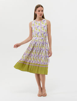 Ye_il Ku_ak Detayl_ Pileli Midi Elbise