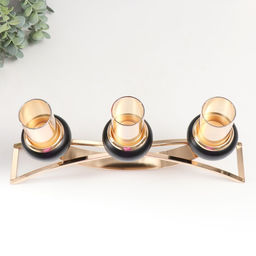 Подсвечник на 3 свечи «Тёмный рыцарь», металл, стекло, чёрный матовый с золотом, 40×25×12 см