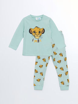 Bisiklet Yaka Aslan Kral Bask?l? Erkek Bebek Pijama Tak?m?