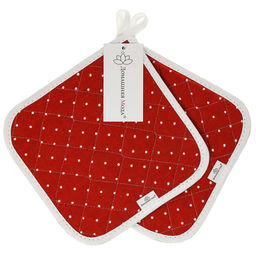 Горошек на красном Кухонный комплект: прихватка 20х20см - 2шт, хлопок Премиум 191г/м2 - хлопок 100%, наполнитель - ватин 280гр/м2, Домашняя мода (Россия)