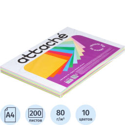 Бумага цветная Attache Multicolor А4,80г(10цв.интенсив,пастель по 20л)200л  фото 2