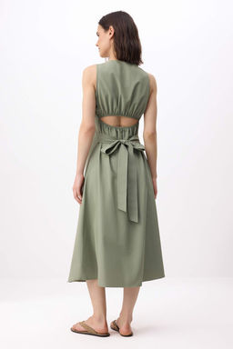 Haki Duz Bel Cut Out Detayl? Midi Dokuma Elbise TWOSS26EL00193