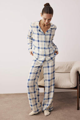 Mavi Ekoseli Viskon Dokuma Pijama Tak?m? THMAW26PT00066