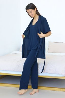 Халат женский 242L13-18 темно-синий - Solo mio фото 2