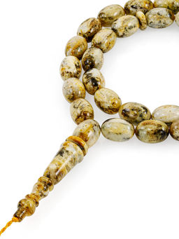 Чётки мусульманские на 33 бусины-оливки из натурального формованного текстурного янтаря
