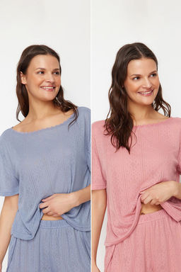 Trendyolmilla Cok Renkli 2li Paket Pointel Ajurlu/Delikli Orme Pijama Ustu THMSS24PT00276