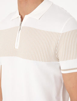 Ekru Slim Fit Fermuarl_ Polo Yaka Triko Ti__rt