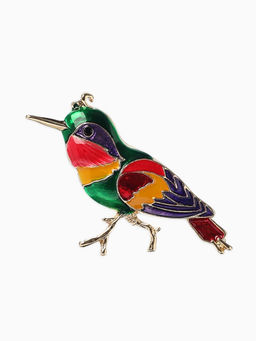 Брошь «Птица» синица, цветная в золоте