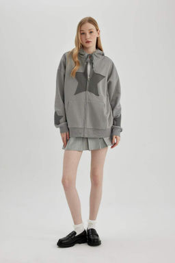 Толстовка на молнии с капюшоном и принтом Cool Oversize - Defacto фото 3