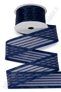 Лента органза 4 см*10 ярд "Полоска" (SF-7744) темно-синий