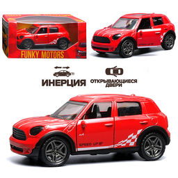 Красная с белым рисунком инерционная машинка die-cast , 1:32