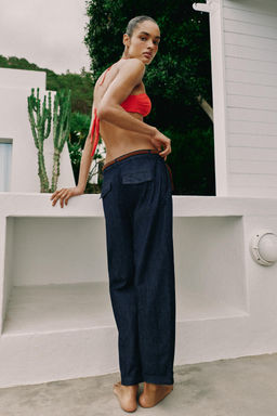 Брюки Zara PANTALON CHINO CINTURON TRENZADO индиго