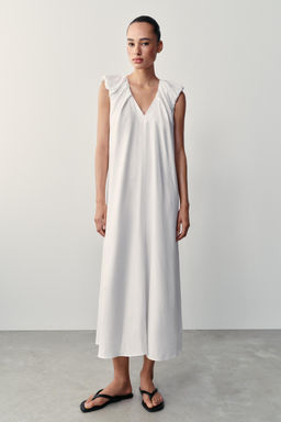 VESTIDO LARGO CON LINO / Blanco