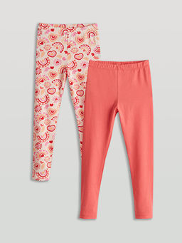 Beli Lastikli Bask?l? K?z ?ocuk Tayt 2li