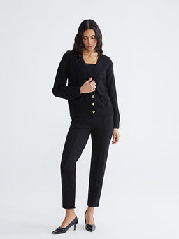 V Yaka Kendinden Desenli Kad?n Triko H?rka