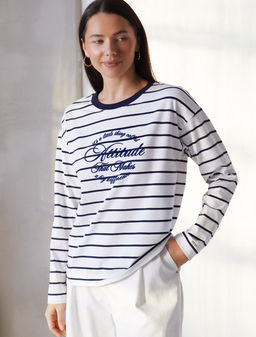 Лонгслив в полоску с принтом из премиального хлопка с эластаном - Vilatte фото 6