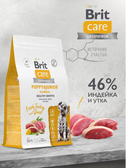 Сухой корм Care Dog Puppy&Junior M Healthy Growth с индейкой и уткой для щенков средних пород 5066292