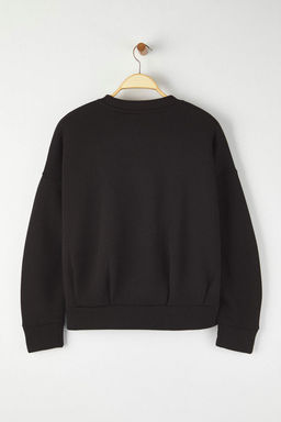 Siyah Oversize/Genis Kal?p Dikis Detayl? Kal?n Ici Polarl? Orme Sweatshirt TWOAW26SW00061 - Trendyolmilla фото 3