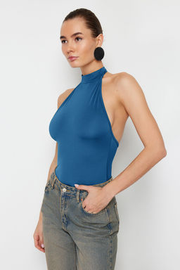 Indigo Dik Yaka S?rt Dekolteli Esnek C?tc?tl? Orme Body TWOSS23BD00037