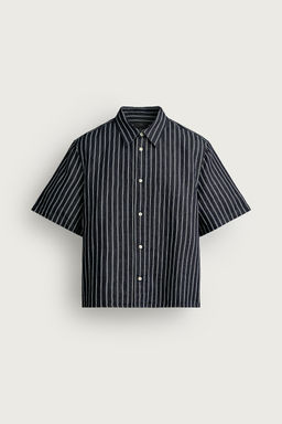 CAMISA DENIM ALGOD?N - LINO RAYAS / ?ndigo - Zara фото 7