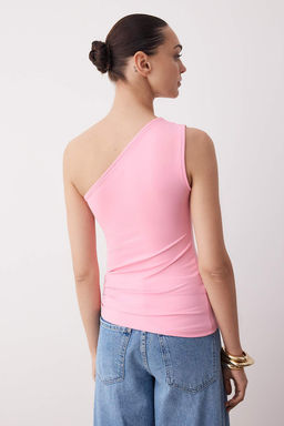 Pembe Deniz Kabugu Aksesuar Detayl? Asimetrik Tek Kol Esnek Orme Bluz TWOSS25BZ00598
