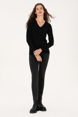 Kad_n Siyah V Yaka Basic Kazak Sepette S_rpriz _ndirim - U.s. polo assn фото 4