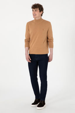 Erkek Slim Fit Yar_m Bal_k__ Yaka Camel Melanj Basic Kazak - U.s. polo assn фото 4