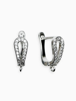 Швензы с английской застежкой с цирконом Капля, белые в серебре (1 пара)