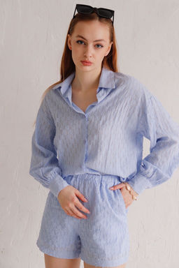 Martichelli Костюм из рубашки и шорт ажурный голубой  фото 3