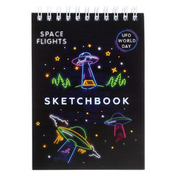 Скетчбук А6, 60 листов на гребне по короткой стороне В космосе, обложка мелованный картон, твёрдая подложка, блок 100 г/м