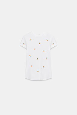 CAMISETA RIB MANGA CORTA BORDADOS / Blanco - Zara фото 4