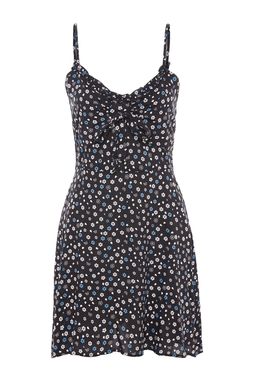 Siyah A Kesim Mini Baglama Detay? Cicek Desenli Dokuma Elbise TWOSS21EL3214