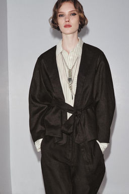 ZW COLLECTION LINEN BELTED KIMONO - Zara фото 8