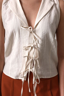 Bej Ceket Yaka Onu Baglama Detayl? Regular Dokuma Bluz TWOSS25BZ00165 - Trendyolmilla фото 4