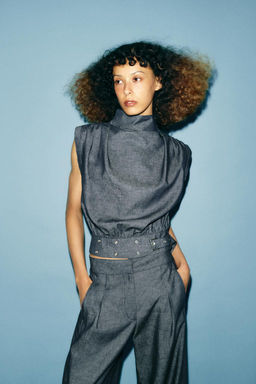 LINEN BLEND BUCKLE STUD TOP - Zara фото 2