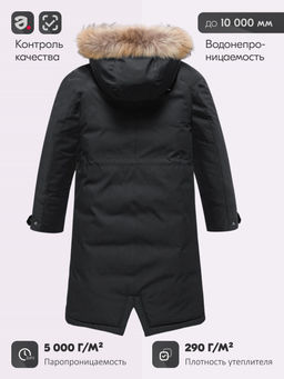 Парка зимняя подростковая для девочки с капюшоном и мехом черного цвета 9536Ch