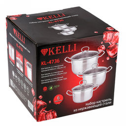 Набор кастрюль из нержавеющей стали Kelli 3 предмета: 2л, 2,6л, 3,6л, стеклянная жаропрочная крышка, пароотвод, ручки из нержавеющей стали, 5-ти слойное капсульное дно, цветная коробка (Китай) Подходит для всех видов плит, включая индукционную. - Домашняя мода фото 2