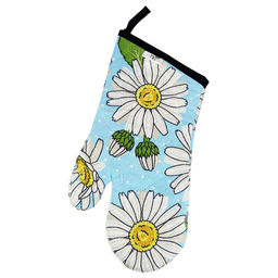 Кухонный комплект Душистая ромашка, вид 4: прихватка-варежка 15х30см + прихватка 20х25см форма Капелька, рогожка 171г/м2, хлопок 100%, наполнитель - ватин 280г/м2, на пластмассовом подвесе, Домашняя мода (Россия)  фото 2