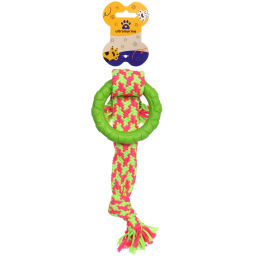 Цена за 2 шт. Игрушка-канат для всех пород собак с кольцом "Счастливый хвост!", цвет ярко-зеленый, 34*9см/80гр