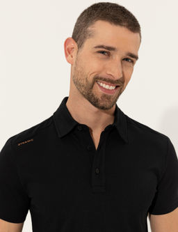 Siyah Slim Fit Dynamic Bask_l_ Polo Yaka Ti__rt