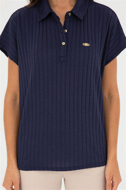 Женская темно-синяя футболка с воротником-поло Неожиданная скидка в корзине - U.s. polo assn фото 6