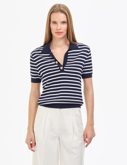 Lacivert Slim Fit Polo Yaka Triko Ti__rt