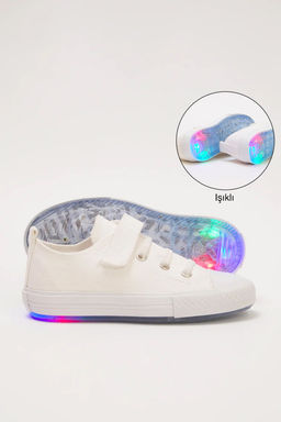 Trendyol Shoes Ekru Kanvas Is?kl? C?rt Bantl? Ve Bagc?kl? Unisex Cocuk Kids Spor Ayakkab? TAKSS25SN00044