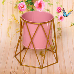 Кашпо металлическое "Vesna-Глория" 13,5см на металлической подставке,цвет розовый