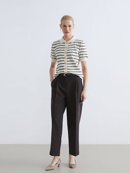 Beli Kemerli Cigarette Kad?n Pileli Pantolon