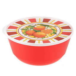 Миска пластмассовая "Bergamo" 2л, д21,2см, h10см, с крышкой, с декором "Сицилия", красный (Россия)
