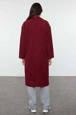 Bordo Oversize Genis Kesim Uzun Yunlu Kase Kaban TWOAW21KB0038